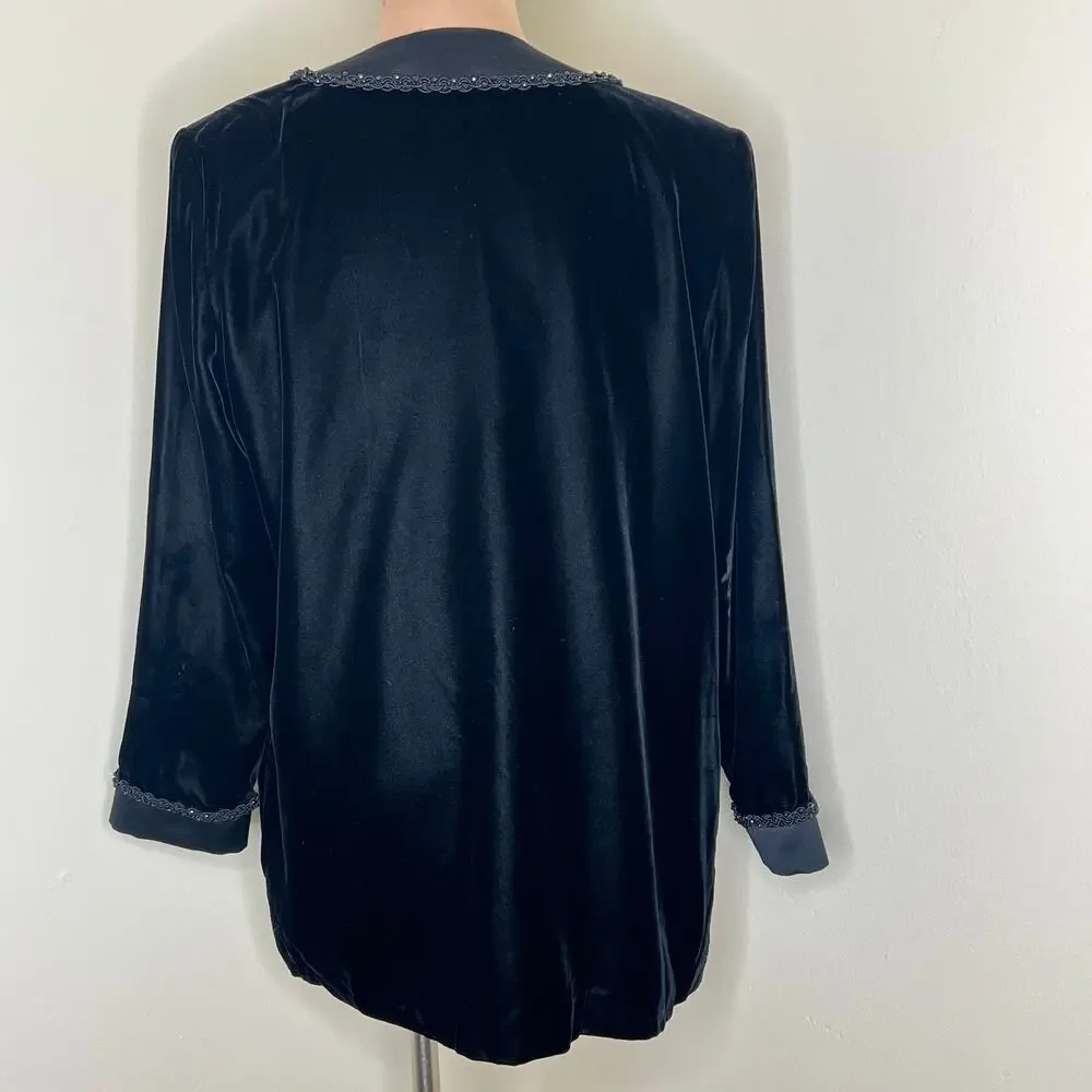 Black Tie Oleg Cassini Velvet Jacket Large Women Beaded Evening Special Occasion